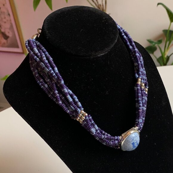 Blue Seed Bead Choker - Picture 2 of 4